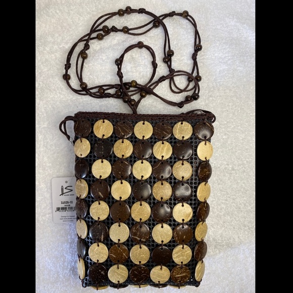 Natural Coconut Shell Handmade Crossbody Purse Hawaiian Sling Bag NWT - Picture 3 of 14